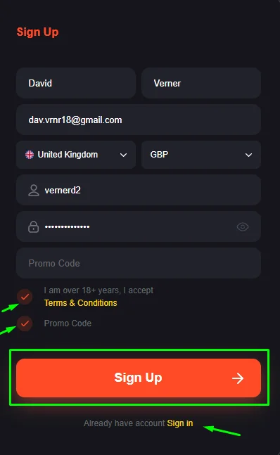 registration form casino